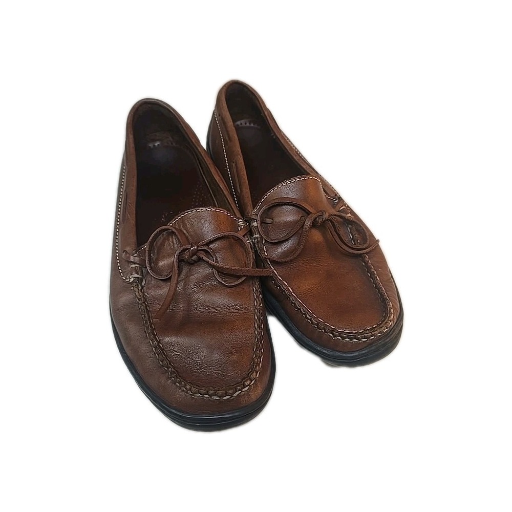 Cole Haan Women's 8.5 B Brown Leather Driving Loafers Bow Accent Slip On‎ Shoes